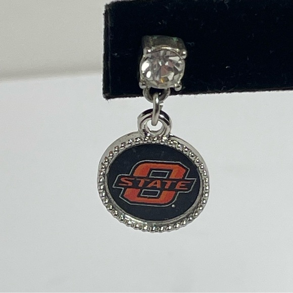 Oklahoma State University Dangle Earrings with Rhinestones - Picture 3 of 6